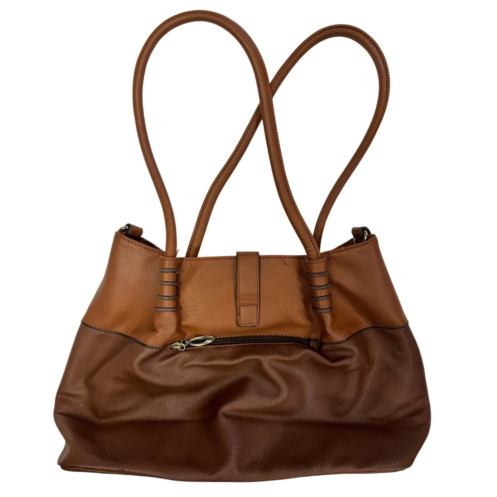 Black Rivet Womens Brown Two Tone Faux Leather Shoulder Bag Hobo Tote Handbag